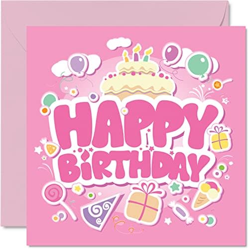 כרטיסי יום הולדת חמודים לילדות שלה-מסיבת עוגת יום הולדת ורודה-כרטיס יום הולדת שמח לבת נכדה אחות חורגת