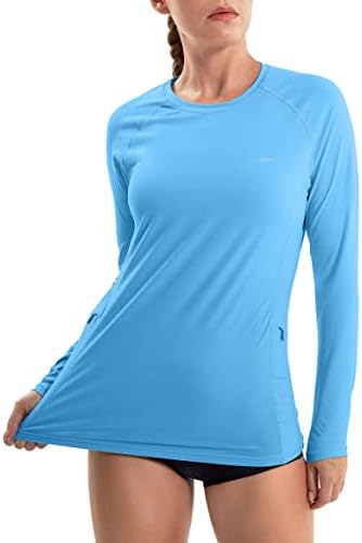 יוגה לנשים UPF 50+ חולצות שרוול ארוכות SPF הגנה מפני השמש חולצות שומר עם כיסי רוכסן UV חולצת