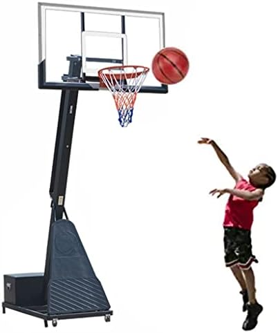 חישוק כדורסל פלדה עם גלגלים, מערכת כדורסל ניידת למטרת כדורסל מתכווננת מקורה וחיצונית, 8-10 רגל