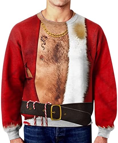 חולצות טריקו לחג המולד של XXBR לגברים, 3D מצחיק חג המולד סנטה קלאוס חייל הדפסה מפלגת שרוול ארוך מסיבת