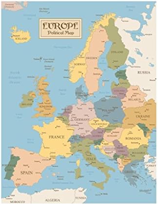 מפת וינטג 'של אירופה נסיעות עולם המפה הפוליטית ערים בפירוט כרזות מפות לקיר מפת קיר קיר עיצוב