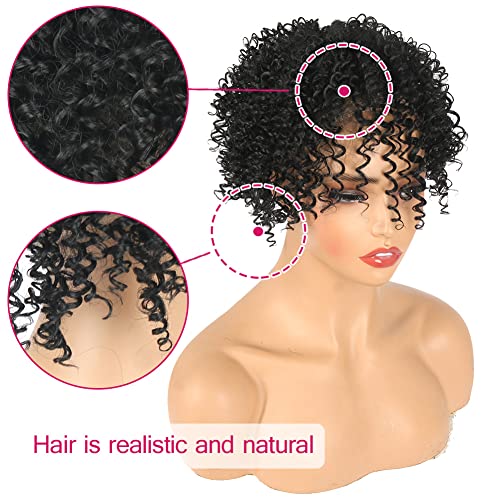 אוסטי נשים גברים שיער חתיכה קצר שחור האפרו קינקי מתולתל שיער טופר קליפ סינטטי שיער חתיכות לנשים עם דליל שיער