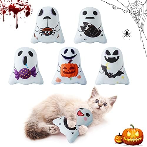 Dorakitten Halloweent צעצועים חתולים אינטראקטיביים חתולים 5pcs חתולים ללעוס צעצועי רפאים קטיפה וחיית מחמד כרית