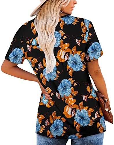 צמרות להסתיר בטן לנשים קיץ פלוס טוניקה בגודל טוניקה חולצות הדפסה מתאימות רופפות נגד חולצות קפלים בצוואר