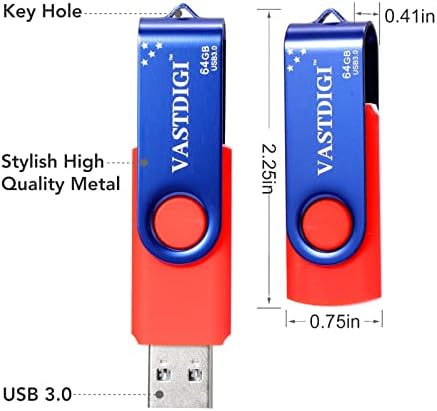 Vastdigi 64GB כונן פלאש USB 5 חבילה USB 3.0 כונן הבזק מהירות מהירות גבוהה זיכרון סובב כונני אגודל עם תאורת LED