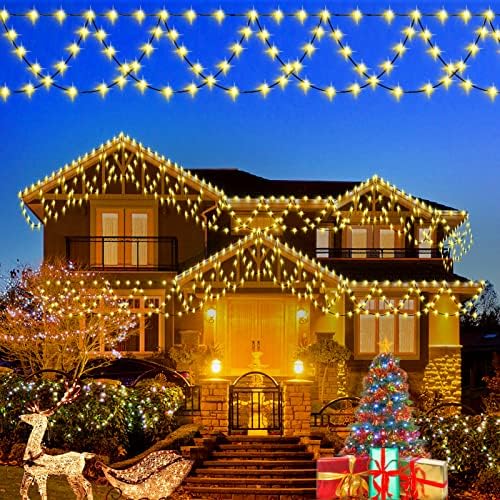 אורות חג המולד קישוטים חיצוניים 380 אורות מיתר חצי סיבוב של 34ft, אורות חג מולד מקורה עם 8 מצבים ותקע הניתן