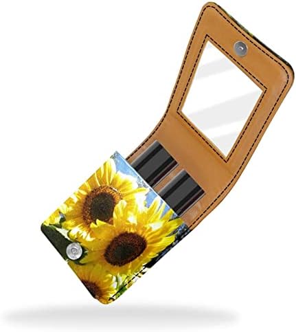חמניות טבע צהוב קיץ פרחוני שפתון מקרה עם מראה עבור ארנק נייד מקרה מחזיק ארגון