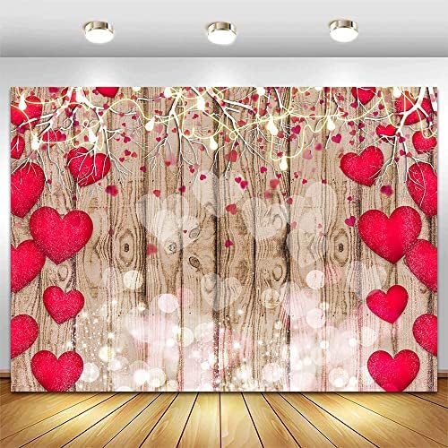 אדום אהבת לב רקע לצילום 7 על 5 רגל כפרי עץ לוח חג האהבה שמח תמונה רקע עבור אמא של יום מסיבת חתונה כלה מקלחת האהבה