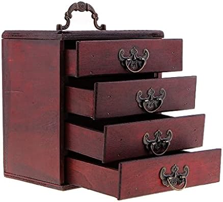 עתיקות 4 שכבות אחסון תכשיטים קופסאות קופסאות עגילי שרשרת אחסון אוצר חזה מלאכת אמנות מעץ