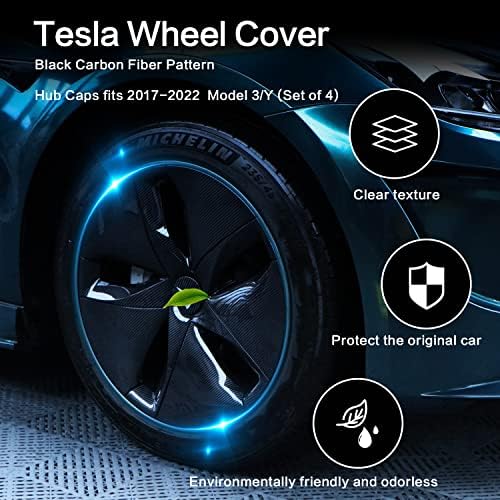 כיסוי גלגלים של Hansshow Tesla מתאים לשנים 2017-2022 טסלה דגם 3, כובעי 18 אינץ ', גלגל החלפה מכסה 4 חלקים