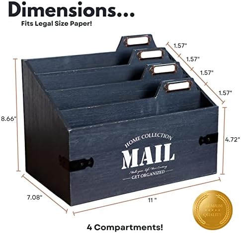 מארגן דואר מחזיק דואר שולחני-מארגן שולחן עץ, מחזיק קבצים וסדרן דואר-סדרן מכתבים בגודל 7 על 10.8 אינץ '