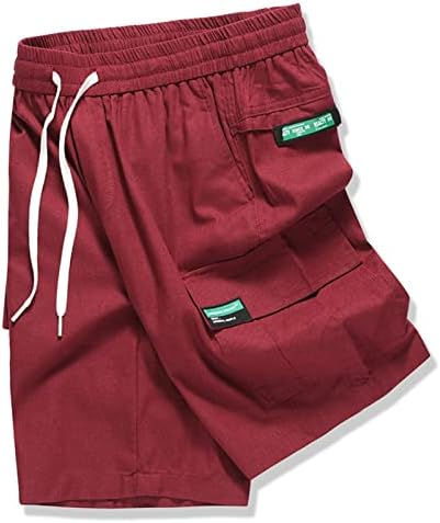 מכנסי מטען קצרים לגברים כושר רגוע, מכנסיים קצרים רב של תיקים קיץ פשתן פשתן רופף קפריס מזדמן