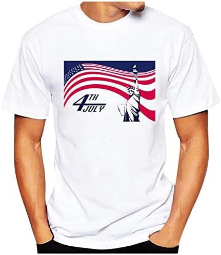 חולצת טריקו 4 ביולי לגברים, שרוול קצר חולצה לבנה אמריקאית כוכב דגל ארהב ופסים חולצת טי צוואר עגולה