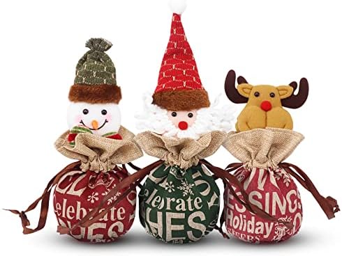 בד חג המולד קישוט שקיות מתנה עם סנטה קלאוס, איש שלג, איילים, סגנונות 3 שקיות חג המולד עבור ממתקים