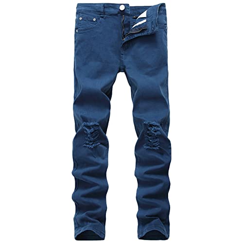 Maiyifu-gj's Screed's Slim Red Reed Jeans חורי ברך היפ הופ ג'ינס עפרונות מכנסיים רזים הרסו מכנסי