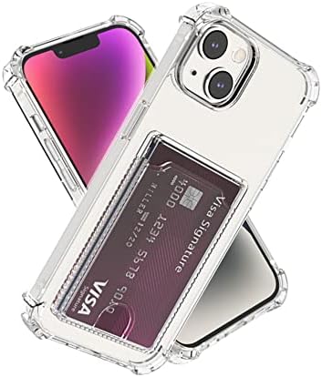 Wuwedo לאייפון 14 פלוס מארז קלף ברור, מגן אטום הלם טלפונים ארנק דק עם מחזיק כרטיסים