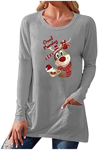 חולצות עבודת פנדרים לנשים סווטשירט חג המולד שמח עם כיס רופף רך חולצות אימון נשים