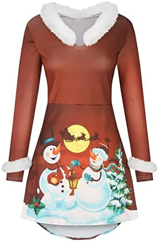 חג המולד שמלות לנשים פאזי צווארון ארוך שרוול מזדמן נדנדה שמלת חג קוקטייל המפלגה התלקחות אונליין שמלה