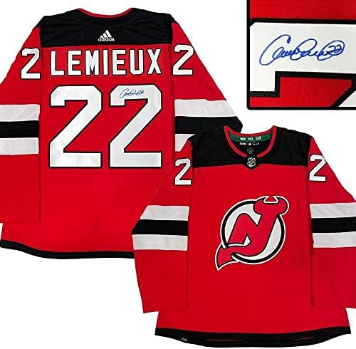 Claude Lemieux החתימה את השטן של ניו ג'רזי אדום אדידס פרו ג'רזי - חתימה על גופיות NHL