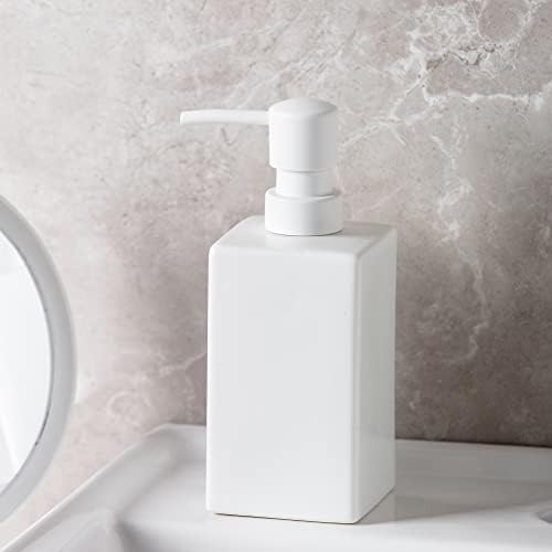 מתקן סבון לבן מר מרובע סבון קרמיקה ומתקן קרמים עבור משטח השיש האמבטיה, מתקן סבון כלים למטבח -14oz.