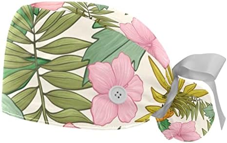 yoyoamoy 2 pcs כובע עבודה עם סרט כפתור עניבה לאחור פרחים טרופיים ורודים אננס קוקו קוקו כובעים לנשים