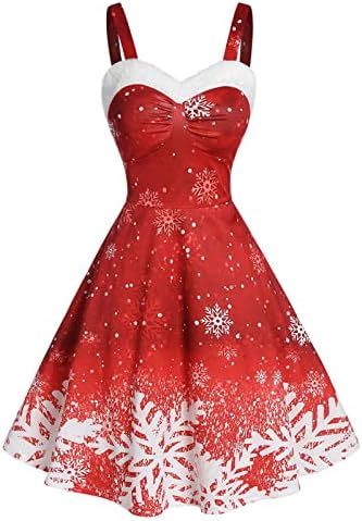 נשים חג המולד חולצה שמלות פתית שלג הדפסת פרוותי לקצץ שמלת גברת סנטה קלאוס חג קוקטייל מסיבת נדנדה שמלה