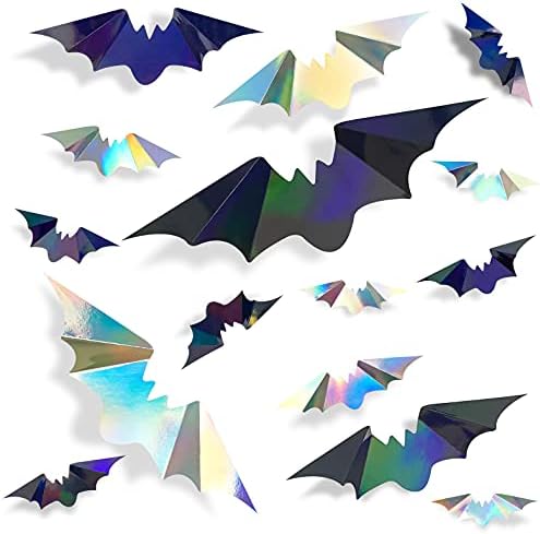 72 יחידות עטלפים קישוט ליל כל הקדושים עטלפים 3D עטלפים קיר תפאורה קיר סגול נייר הולוגרפי דקורטיבי
