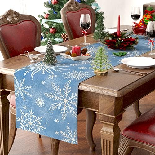 רץ שולחן חורף של סיילס, קישוטי חורף כחולים פתית שלג רץ חג מולד לשולחן עיצוב חג חורפי עונתי לקישוטי שולחן