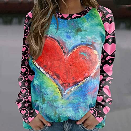 חולצות T של Valentines לנשים גנום גרפיקה סוודר אהבה הדפסת לב צוות צוואר טוניקות אסתטיות