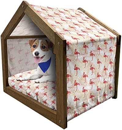 Ambesonne Abstract Art בית כלבים מעץ, סגנון קעקוע קריסטל כמו קרניים איור גיאומטרי היפסטר, מלונה כלבים