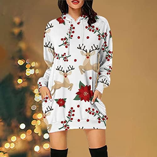 מכוער חג המולד סווטשירט שמלה לנשים חמוד חידוש מודפס ארוך שרוול הסווטשרט שמלה ארוך סוודר למעלה עם כיסים