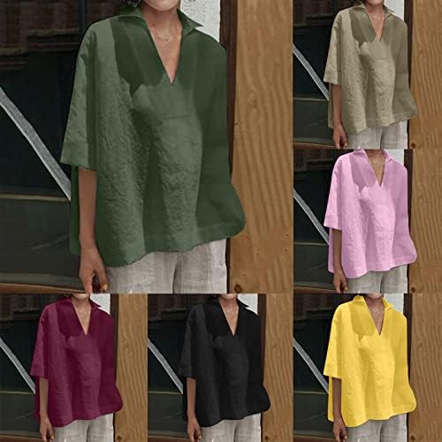 חולצת טשטון כותנה לנשים צמרות חולצות אופנה צבעוניות טוניקה טוניקה שרוול קצר מזדמן V חולצות גדולות