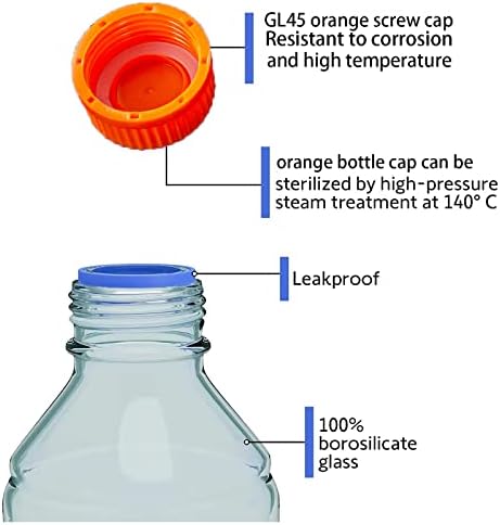 בקבוקי אחסון מדיה עגולים 500 מיליליטר עם מכסה בורג 45 זכוכית בורוסיליקט טמפרטורה מקסימלית 249.8 עם חבילה של 3