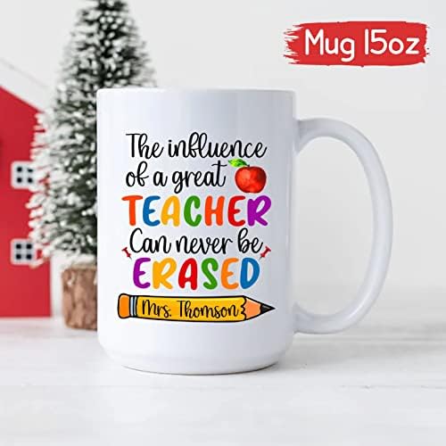 ההשפעה של מורה גדול לא יכול להימחק ספל, אישית קפה ספל מתנה עבור מורה, מותאם אישית מורה שם ספל, הוראה קרמיקה