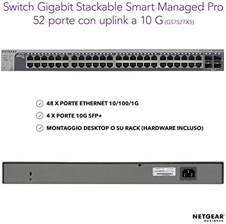 NetGear 52 -Port Gigabit Stackable Smart Smart Switch Switch - עם 4 x 10g SFP+, Desktop/Rackmount והגנה