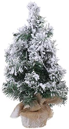 FOMIYES מיני מלאכותי עץ חג המולד שלג עץ שולחני אורן נוהר עם בסיס יוטה מיני עץ חג המולד לעיצוב מסיבת חג קישוט