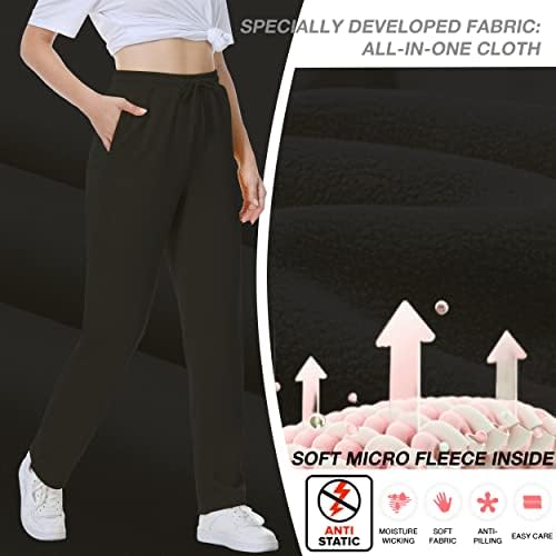 מכנסי טרניעה של נשים Betterchic מכנסי זיעה של מיקרו פליס אנטי-סטטי עם כיסים מוט זיעה ברגל ישרה לנשים בגודל