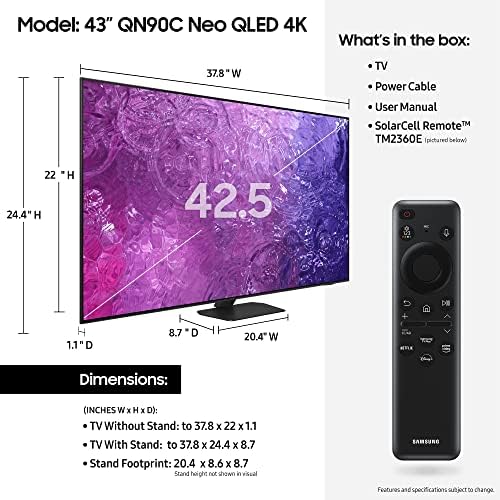 סמסונג כיתה 50 אינץ 'ניאו QLED 4K Neo Quantum HDR, Dolby Atmos, מעקב אחר סאונד לייט, אנטי-גלג