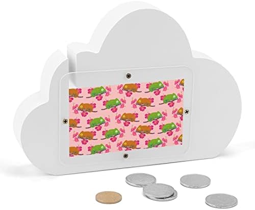 זיקית עם פרחי Hibiscus בנק פיגי צורה ענן ענן בנק כסף לבנים מתנות לבנות