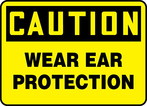 Accuform MPPE800VP שלט, זהירות הגנה על אוזניים, 7 אורך x 10 רוחב x 0.055 עובי, פלסטיק, 7 x 10 , שחור על צהוב
