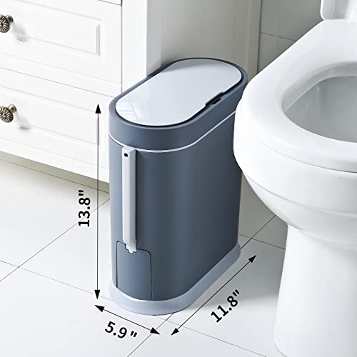 אמבטיה רזה פלסטיק אשפה יכול עם מברשת אסלה-2.5 גלון עמיד למים חכם אשפה יכול עם מכסה תנועת חיישן פסולת