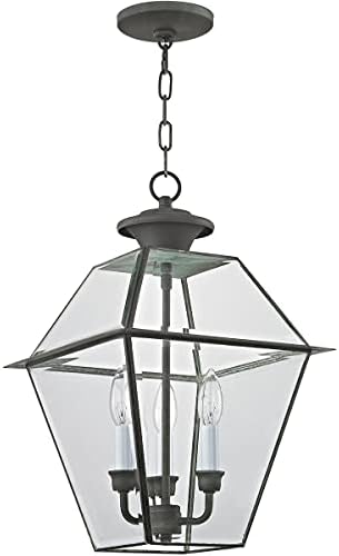 תאורת Livex 2385-61 Westover 3 Light Chain Chain Lantern, 19.00x12.00x12.00, פחם