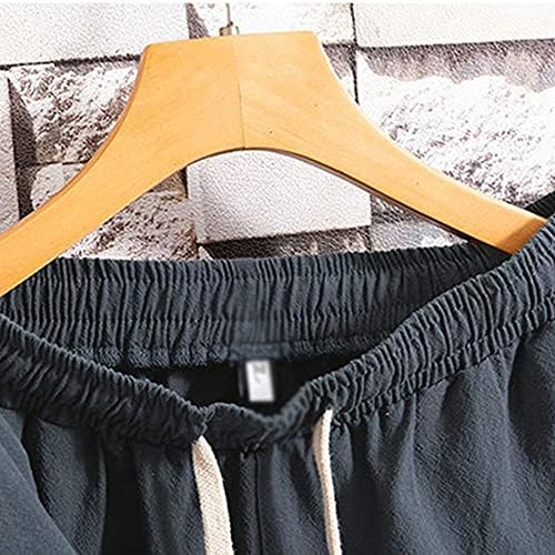 בגדי UXZDX בגברים בקיץ צבע אחיד כותנה פשתן פשתן עם שרוולים קצרים מכנסיים קצרים בגדי ספורט לגברים