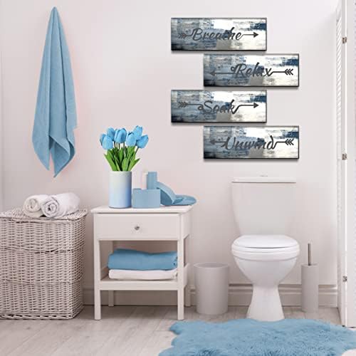 Lnond מופשט אמנות קיר אמבטיה, כחול כהה מודרני מודפס עץ מודפס