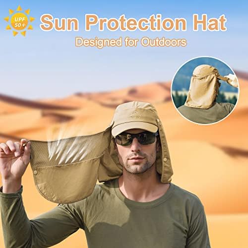 כובע דיג לגברים נשים, כובע הגנת שמש חיצוני UV לחוף טיולים, עם כיסוי דש נשלף, כובע מגן בייסבול