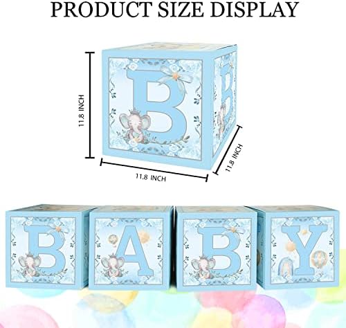 4 יח 'קופסאות בלון תינוקת כחול פיל, נושא כחול נושא תינוקות עם פיל מודפס לקישוטים למטרות יום הולדת למקלחת