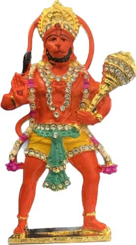 Bexco Mini Hanuman פסל במתכת - Bajrang Bali הינדי אל הכוח פסלון 4 גבוה לחדר פוג'ה של לוח המחוונים לרכב