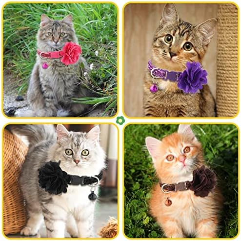 12 חתיכות חתול פרח צווארון עם פעמון נשלף מתכוונן פרח, חתול צווארון עם פרחי אבזר עבור חיות מחמד יומי פרחוני