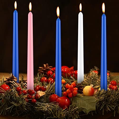 5 חתיכות כחול אדוונט נר כחול להתחדד נרות חג המולד אדוונט נר ארוך שריפת מחודד נרות ללא טפטוף להתחדד