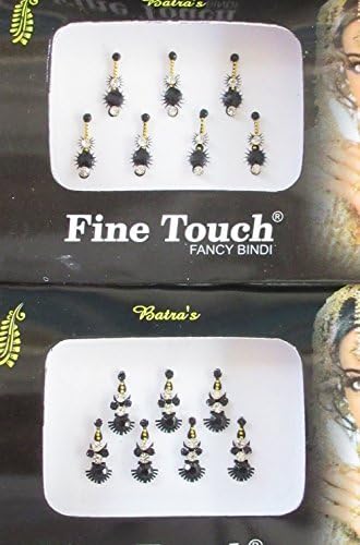 14 בינדיס 2 חבילות של תכשיטים של פנים ארוכות שחורות בוליווד בינדיס/הודו הודית בינדיס/מדבקה בינדי/תכשיטים